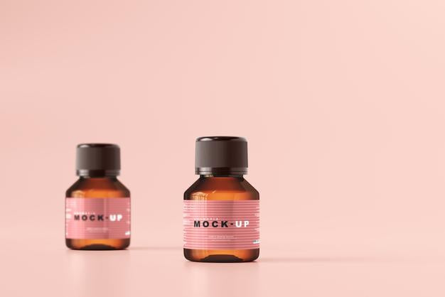 Amber Glass Cosmetic Bottle Mockup Psd