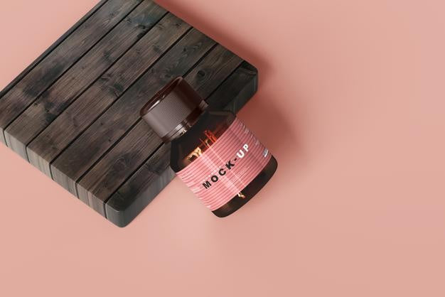 Amber Glass Cosmetic Bottle Mockup Psd