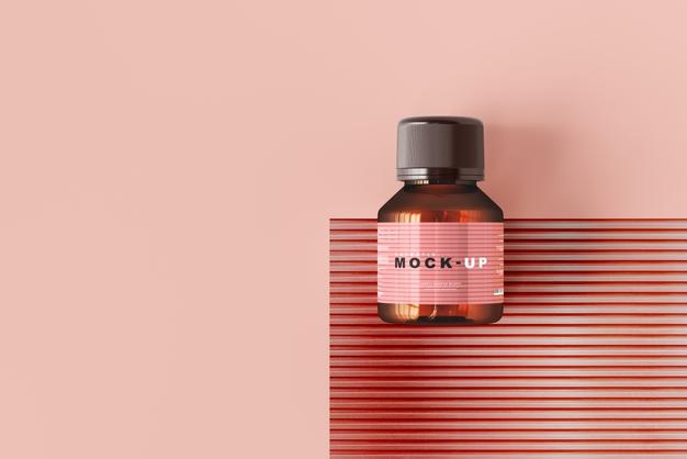 Amber Glass Cosmetic Bottle Mockup Psd