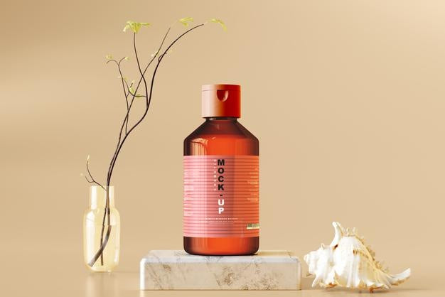 Amber Glass Cosmetic Bottle Mockup Psd