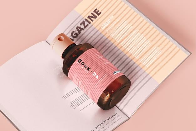 Amber Glass Cosmetic Bottle Mockup Psd