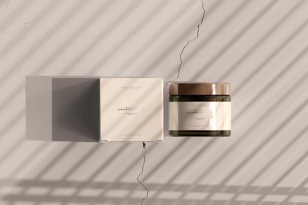 Amber Glass Cosmetic Jar And Box Mockup Psd