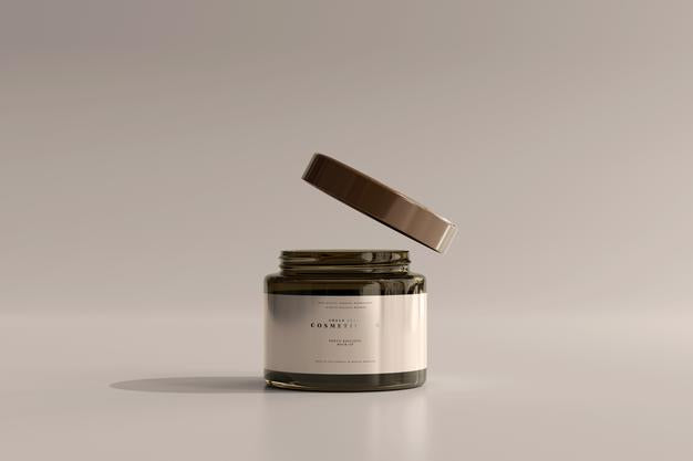 Amber Glass Cosmetic Jar Mockup Psd