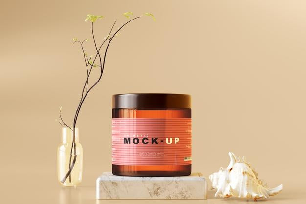 Amber Glass Cosmetic Jar Mockup Psd