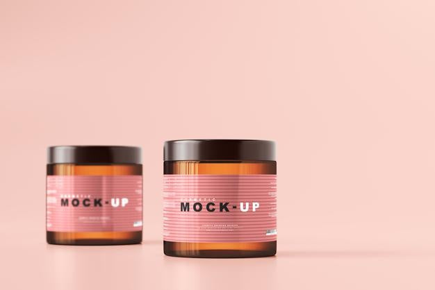 Amber Glass Cosmetic Jar Mockup Psd