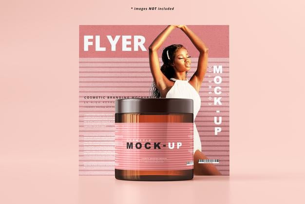 Amber Glass Cosmetic Jar Mockup Psd