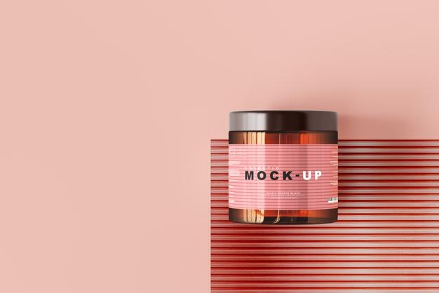 Amber Glass Cosmetic Jar Mockup Psd