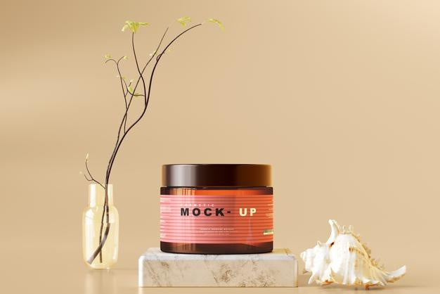 Amber Glass Cosmetic Jar Mockup Psd