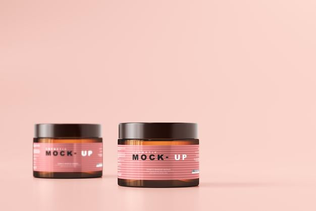 Amber Glass Cosmetic Jar Mockup Psd