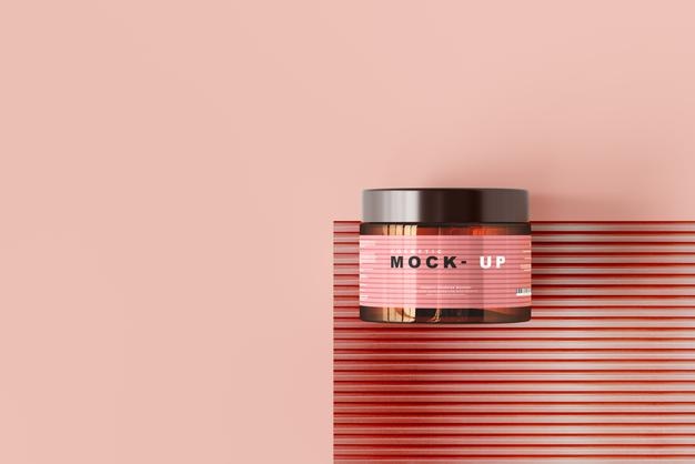 Amber Glass Cosmetic Jar Mockup Psd