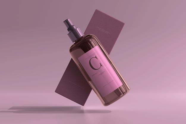Amber Glass Cosmetic Spray Bottle And Box Mockup Psd