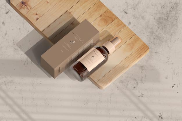 Amber Glass Cosmetic Spray Bottle With Box Mockup Psd