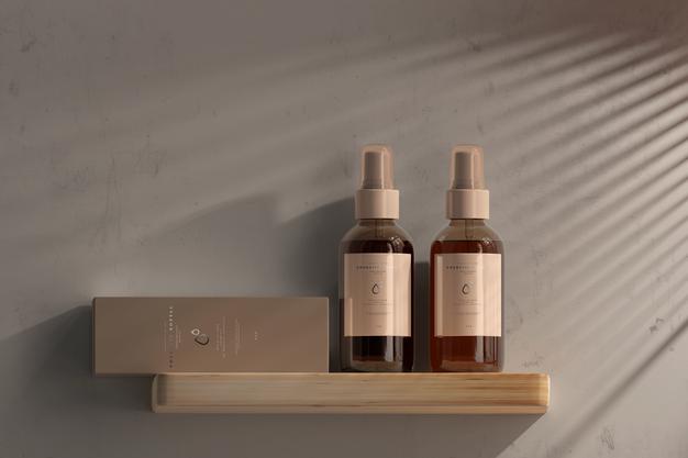 Amber Glass Cosmetic Spray Bottle With Box Mockup Psd