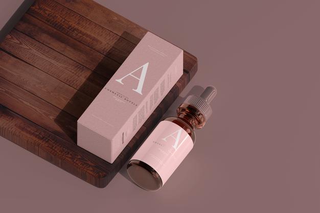 Amber Glass Dropper Bottle With Box Mockup Psd