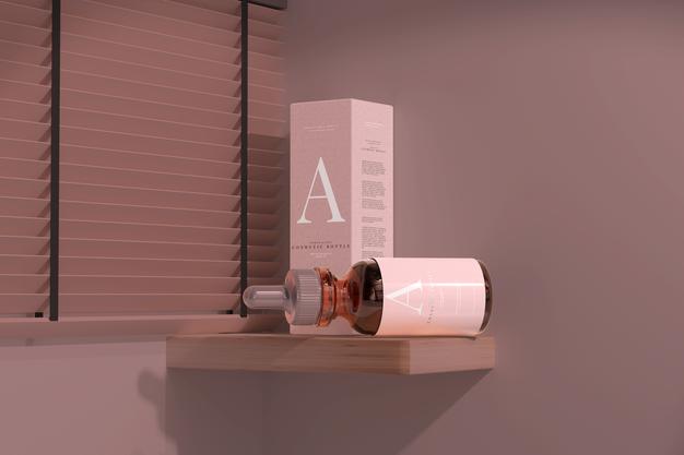 Amber Glass Dropper Bottle With Box Mockup Psd