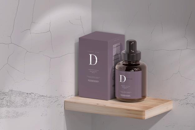 Amber Glass Dropper Bottle With Box Mockup Psd