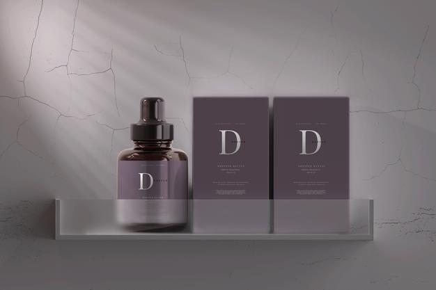 Amber Glass Dropper Bottle With Box Mockup Psd