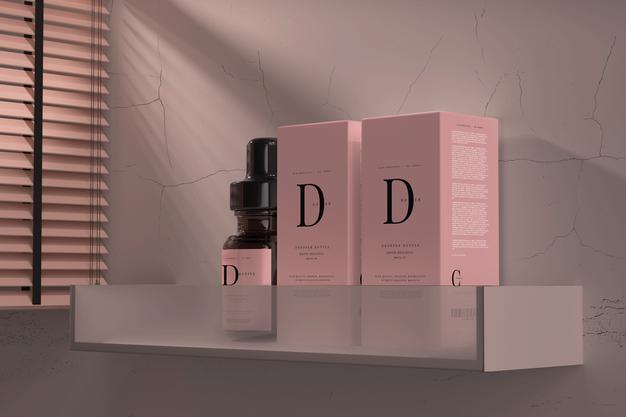 Amber Glass Dropper Bottle With Box Mockup Psd