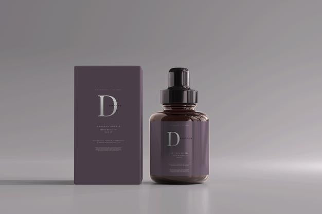 Amber Glass Dropper Bottle With Box Mockup Psd