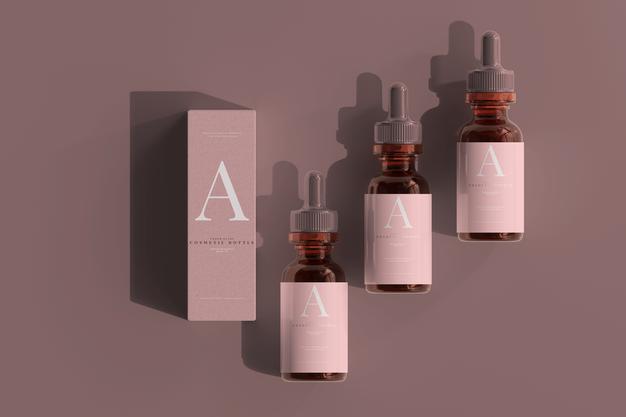 Amber Glass Dropper Bottle With Box Mockup Psd