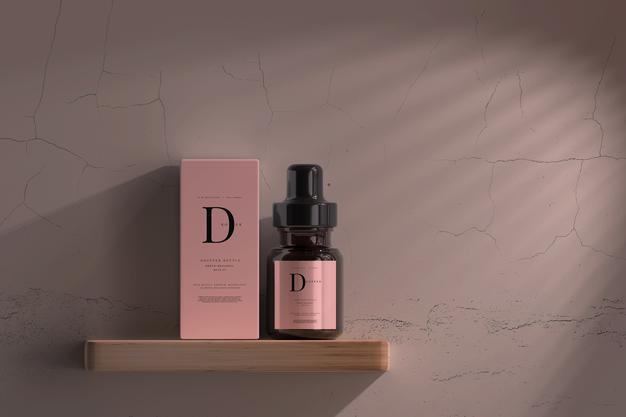 Amber Glass Dropper Bottle With Box Mockup Psd