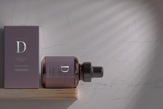 Amber Glass Dropper Bottle With Box Mockup Psd