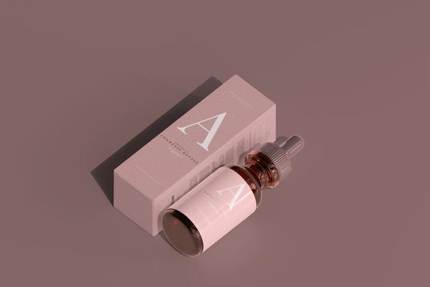 Amber Glass Dropper Bottle With Box Mockup Psd