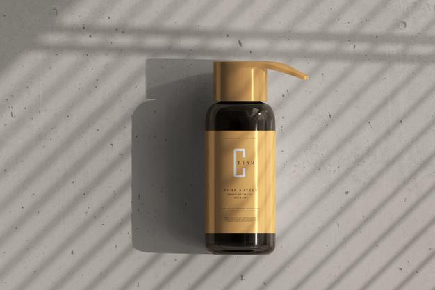 Amber Glass Pump Bottle Mockup Psd