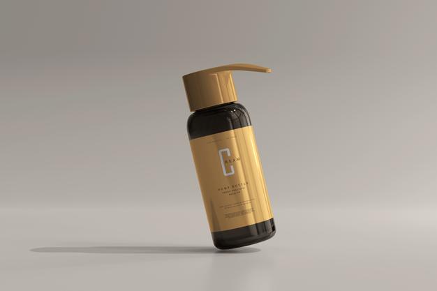 Amber Glass Pump Bottle Mockup Psd