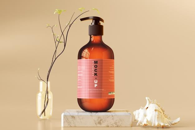 Amber Glass Pump Bottle Mockup Psd