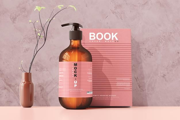 Amber Glass Pump Bottle Mockup Psd