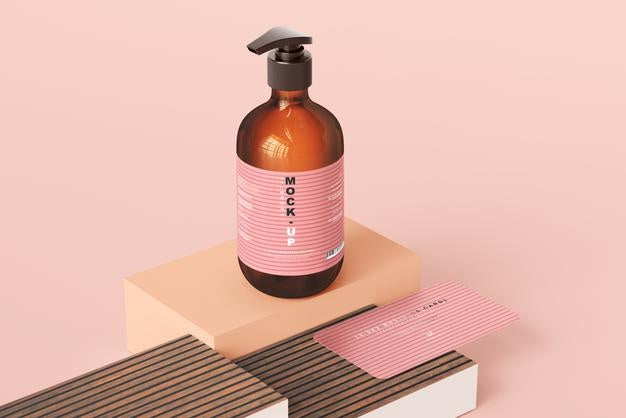 Amber Glass Pump Bottle Mockup Psd