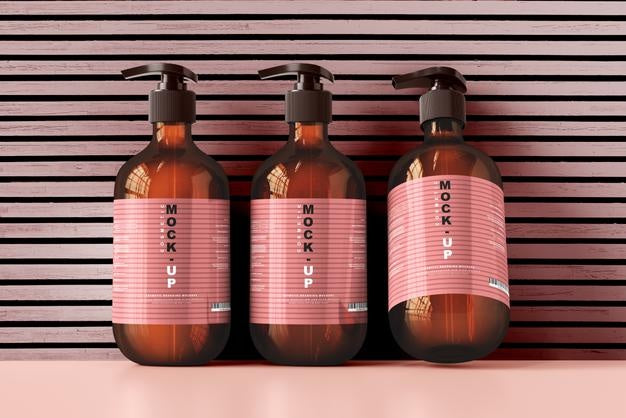 Amber Glass Pump Bottle Mockup Psd