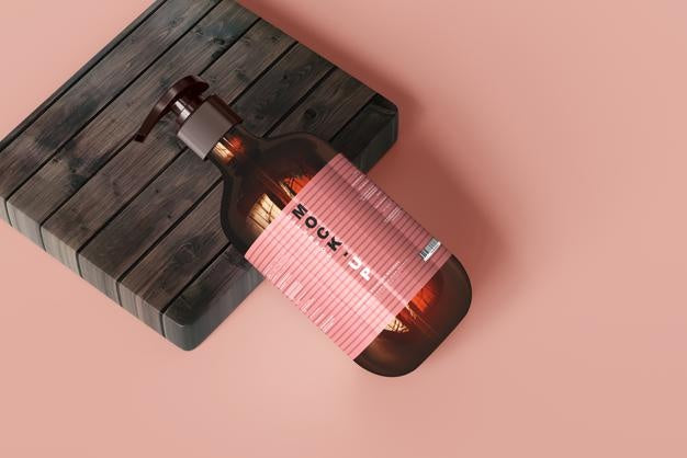 Amber Glass Pump Bottle Mockup Psd