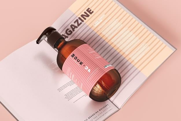 Amber Glass Pump Bottle Mockup Psd