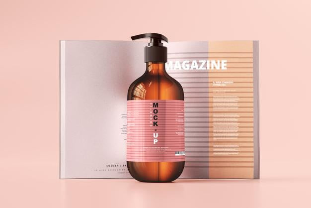 Amber Glass Pump Bottle Mockup Psd