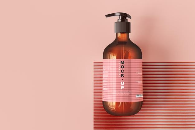 Amber Glass Pump Bottle Mockup Psd