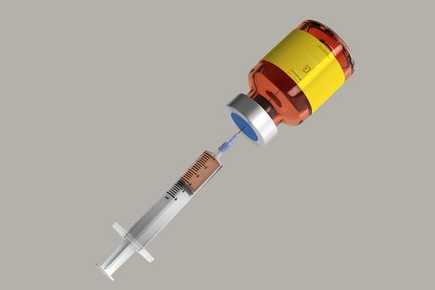 Amber Glass Vial Mockup With Syringe Psd