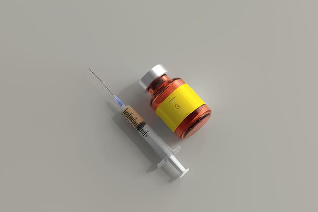 Amber Glass Vial Mockup With Syringe Psd