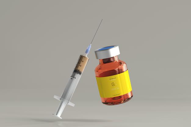 Amber Glass Vial Mockup With Syringe Psd