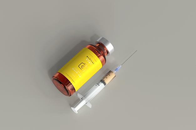 Amber Glass Vial Mockup With Syringe Psd