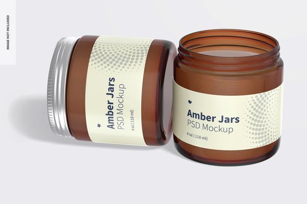 Amber Jars With Metallic Cap Mockup Psd