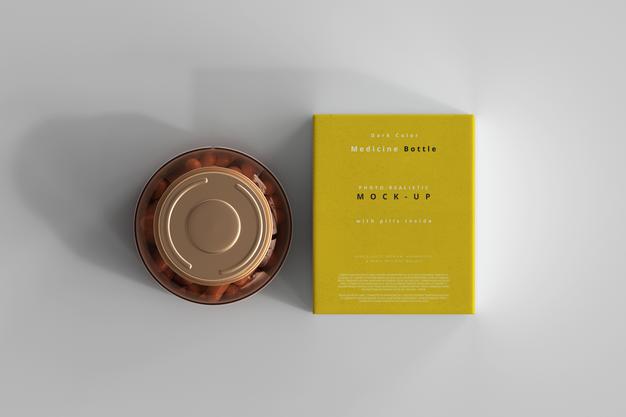 Amber Medicine Bottle And Box Mockup Psd