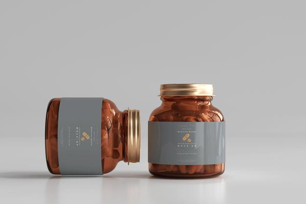 Amber Medicine Bottles Mockup Psd