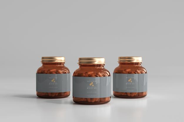 Amber Medicine Bottles Mockup Psd