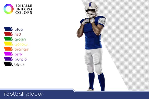 American Football Player With Several Colorful Uniforms Psd