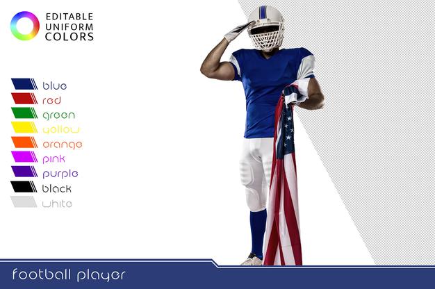 American Football Player With Several Colorful Uniforms Psd