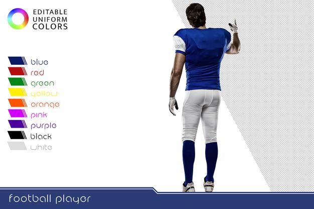 American Football Player With Several Colorful Uniforms Psd