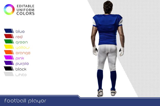 American Football Player With Several Colorful Uniforms Psd