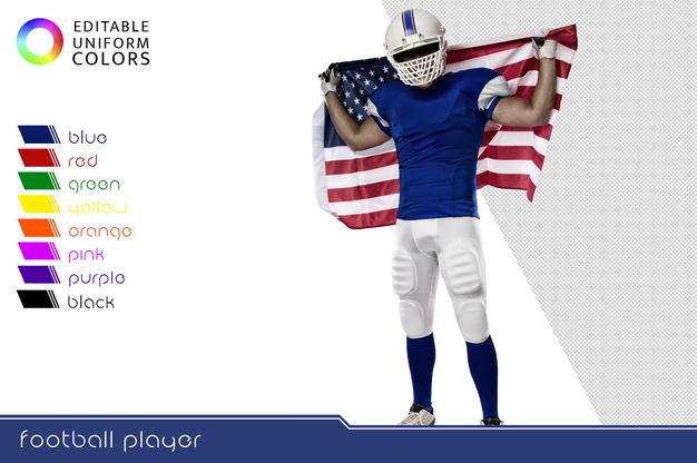 American Football Player With Several Colorful Uniforms Psd